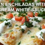 CHICKEN ENCHILADAS WITH SOUR CREAM WHITE SAUCE centered hero view, clean and uncluttered