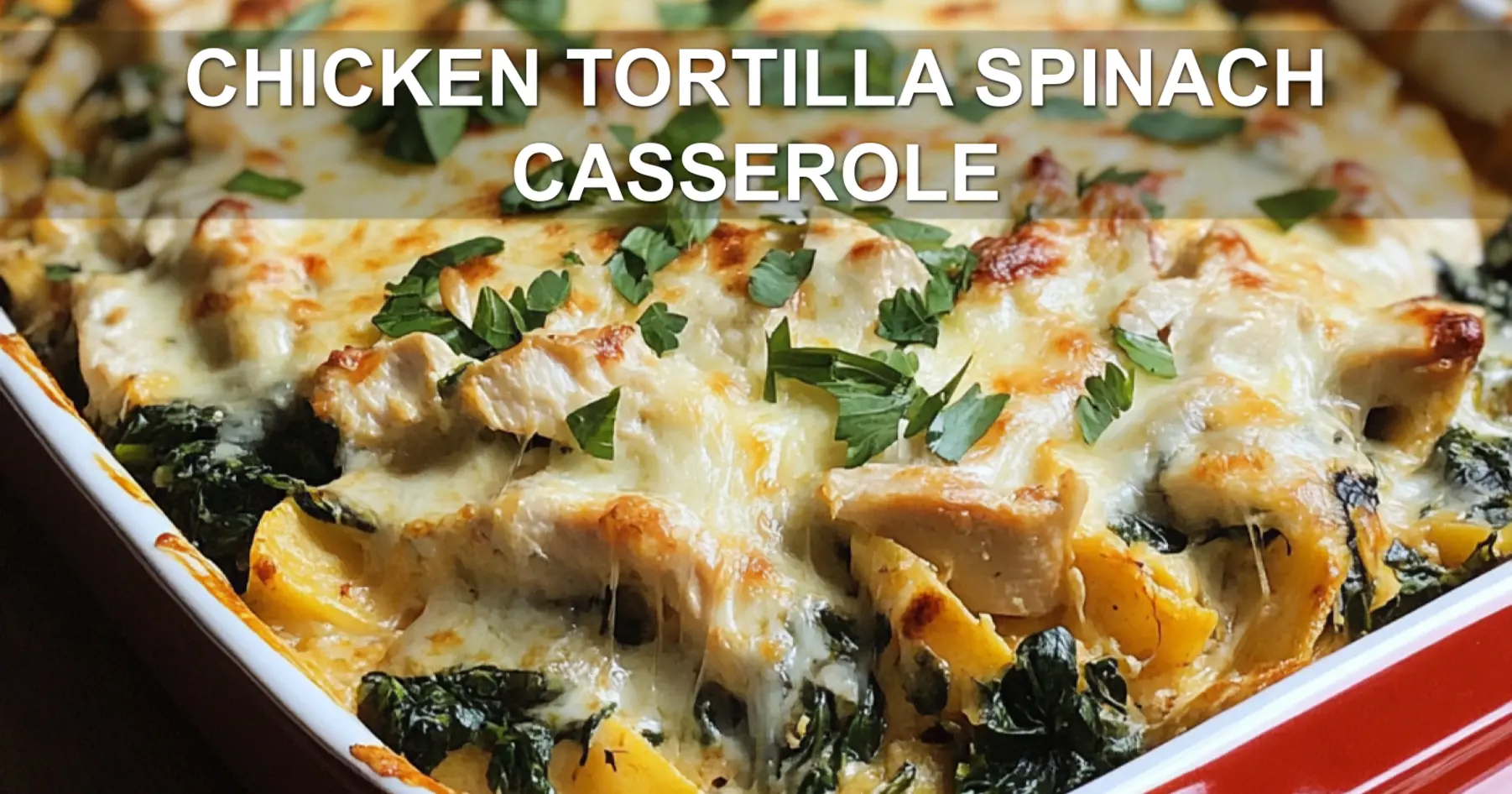 CHICKEN TORTILLA SPINACH CASSEROLE centered hero view, clean and uncluttered