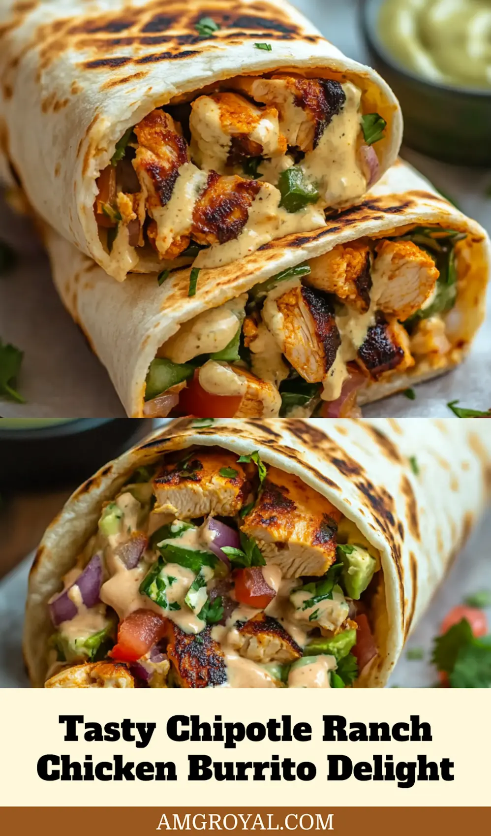 Chipotle Ranch Grilled Chicken Burrito plated and ready to serve, showcasing layered ingredients
