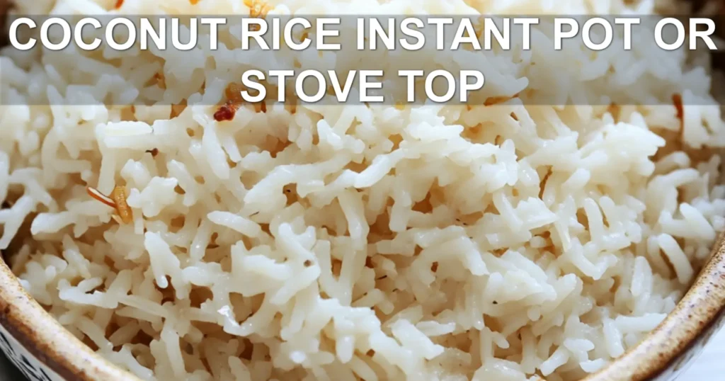 COCONUT RICE INSTANT POT OR STOVE TOP centered hero view, clean and uncluttered