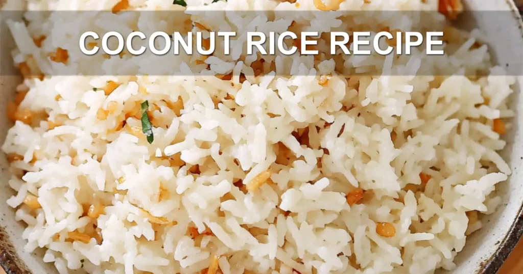 COCONUT RICE RECIPE centered hero view, clean and uncluttered