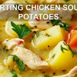 COMFORTING CHICKEN SOUP WITH POTATOES centered hero view, clean and uncluttered