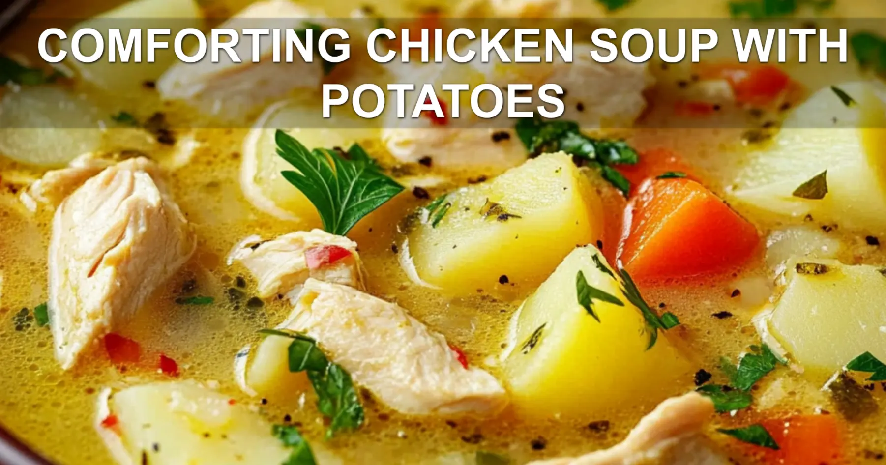 COMFORTING CHICKEN SOUP WITH POTATOES centered hero view, clean and uncluttered
