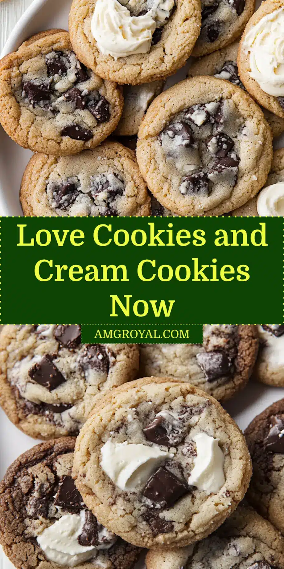 Beautifully baked Cookies and Cream Cookies, showcasing their chunky texture and white chocolate, ready to enjoy