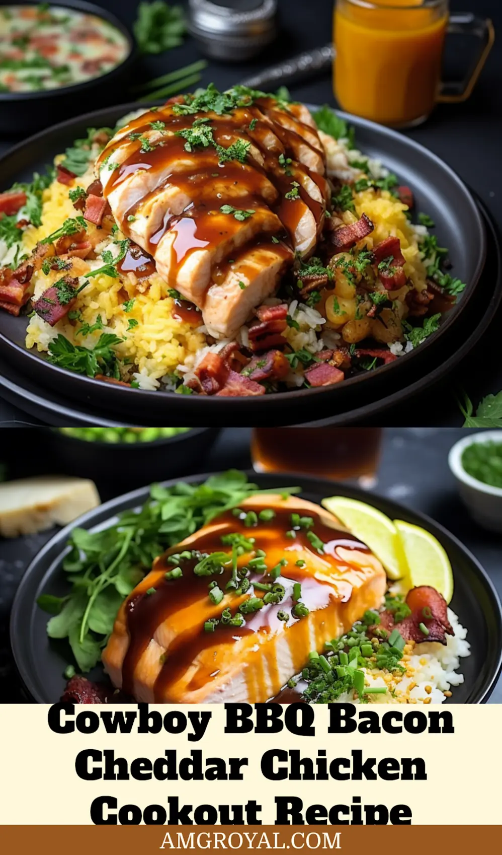 Cowboy BBQ Bacon Cheddar Chicken Recipe That's Irresistible 7 COWBOY BBQ BACON CHEDDAR CHICKEN centered hero view, clean and uncluttered_pin
