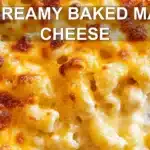 COZY CREAMY BAKED MAC AND CHEESE centered hero view, clean and uncluttered