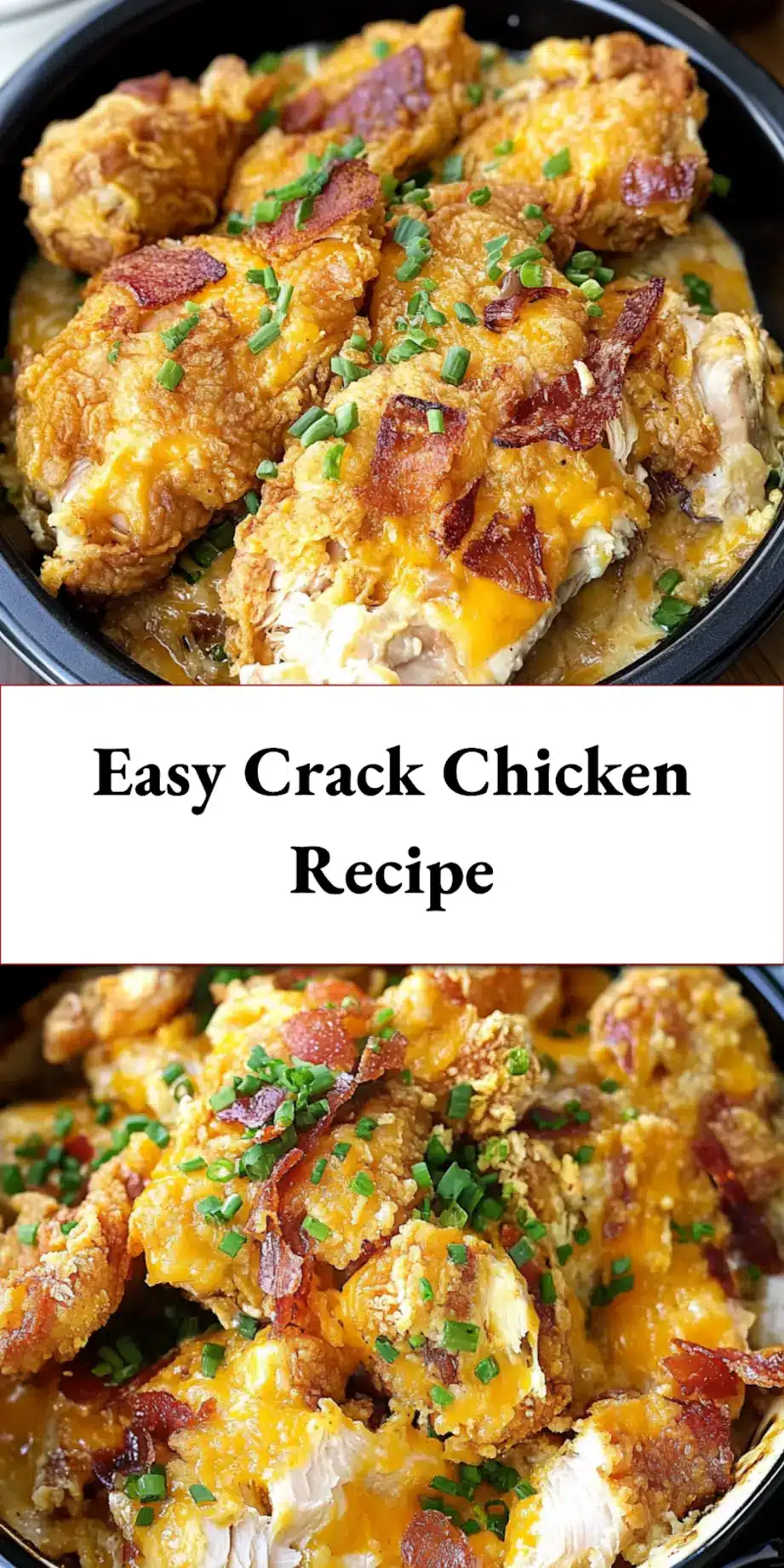 Perfectly cooked crack chicken served in a bowl with creamy texture and crispy bacon on top