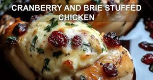 CRANBERRY AND BRIE STUFFED CHICKEN centered hero view, clean and uncluttered