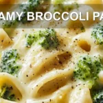 CREAMY BROCCOLI PASTA centered hero view, clean and uncluttered
