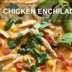 CREAMY CHICKEN ENCHILADA SOUP centered hero view, clean and uncluttered