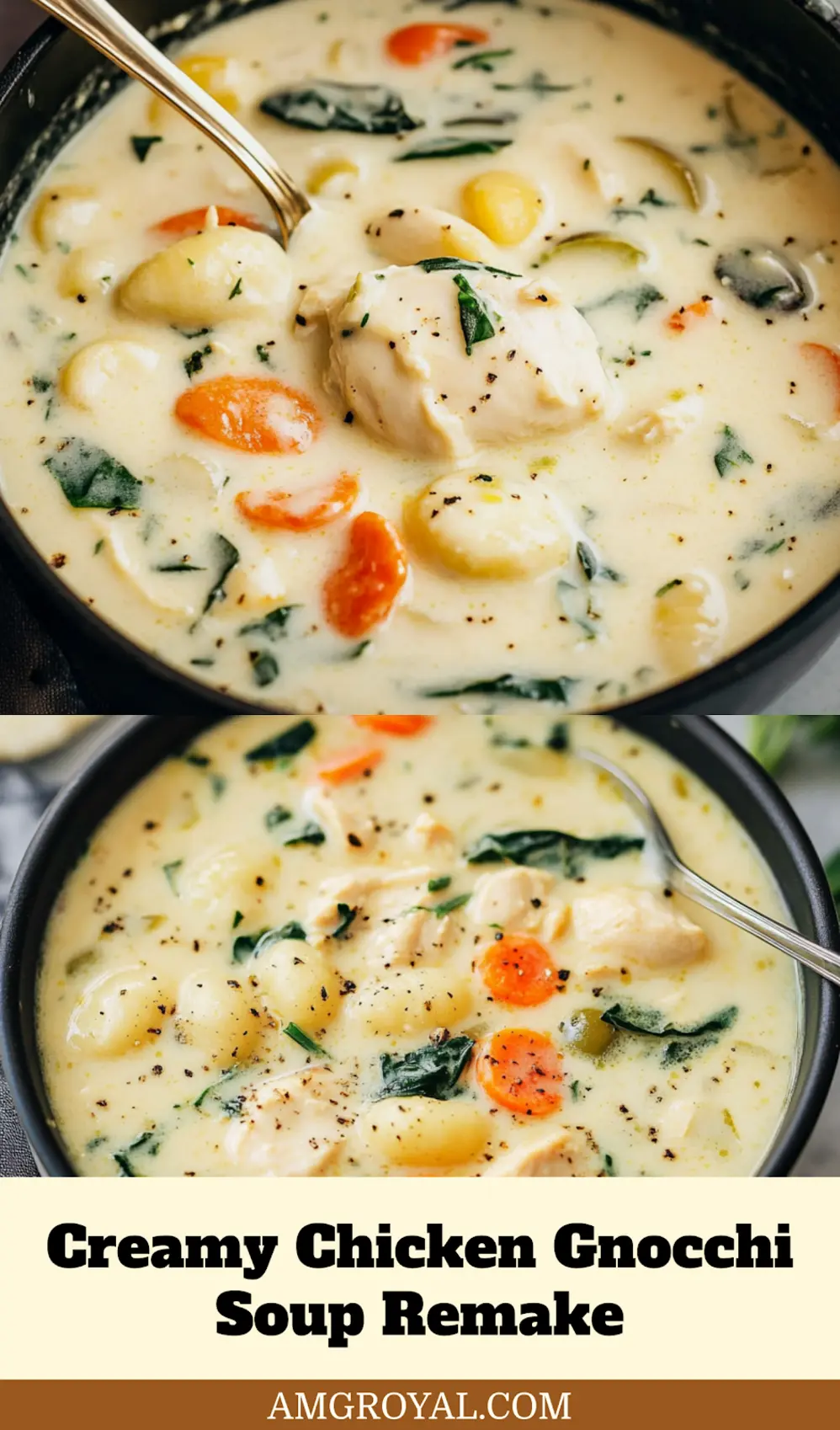 Creamy Chicken Gnocchi Soup Olive Garden Copycat served in a bowl with fresh thyme garnish