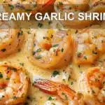 CREAMY GARLIC SHRIMP centered hero view, clean and uncluttered