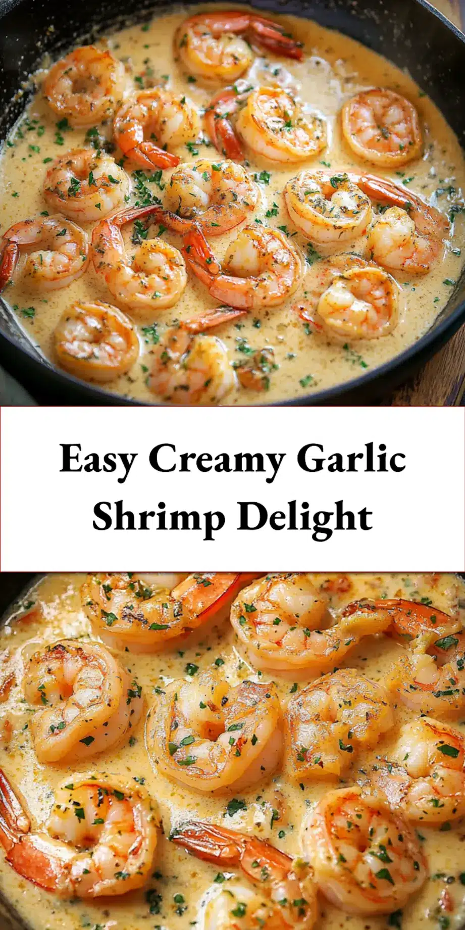 Plated creamy garlic shrimp with garnish