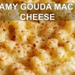CREAMY GOUDA MAC AND CHEESE centered hero view, clean and uncluttered
