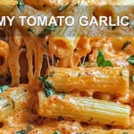 CREAMY TOMATO GARLIC PASTA centered hero view, clean and uncluttered