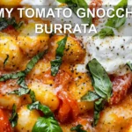 CREAMY TOMATO GNOCCHI WITH BURRATA centered hero view, clean and uncluttered
