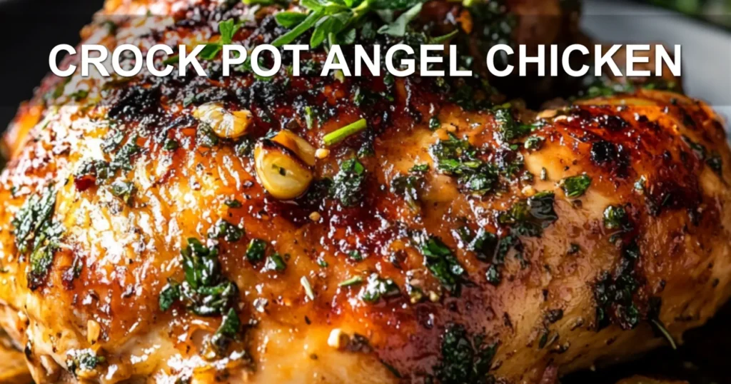 CROCK POT ANGEL CHICKEN centered hero view, clean and uncluttered