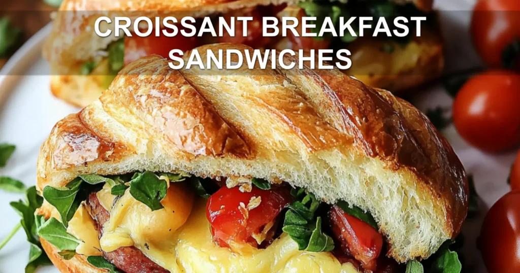 CROISSANT BREAKFAST SANDWICHES centered hero view, clean and uncluttered
