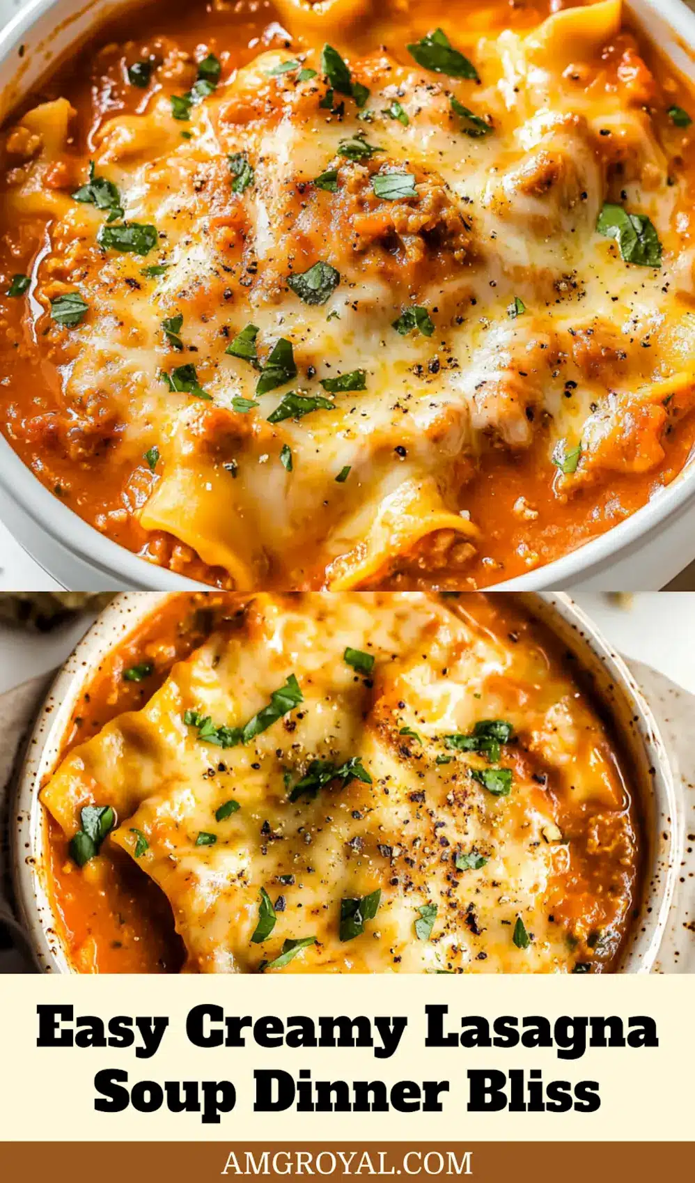 EASY CREAMY LASAGNA SOUP centered hero view, clean and uncluttered_pin
