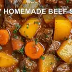 EASY HOMEMADE BEEF STEW centered hero view, clean and uncluttered