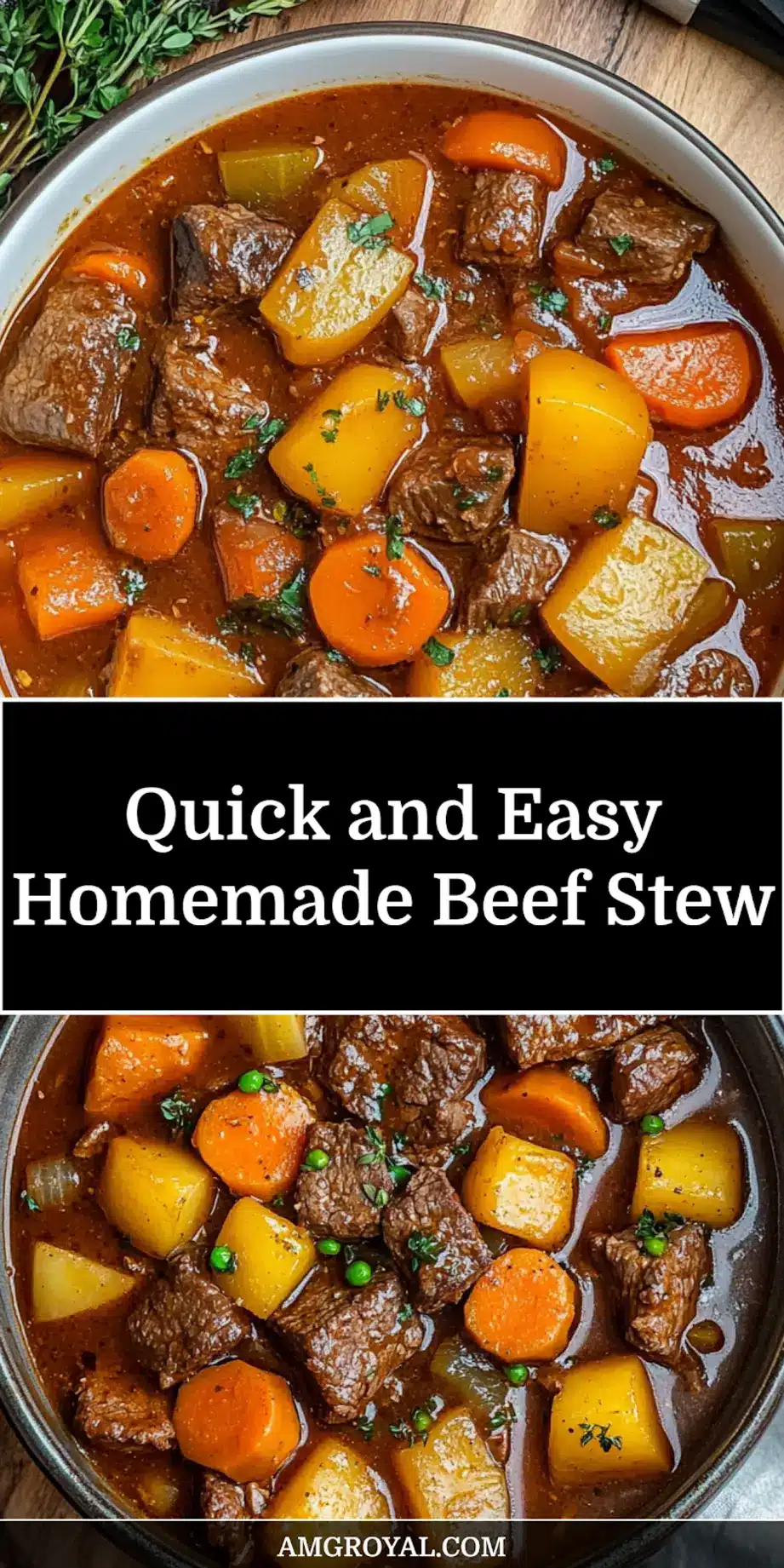 Easy Homemade Beef Stew for a Cozy Delicious Meal 7 EASY HOMEMADE BEEF STEW served with tender chunks of beef and vegetables in rich gravy