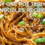 EASY ONE POT TERIYAKI NOODLES RECIPE centered hero view, clean and uncluttered