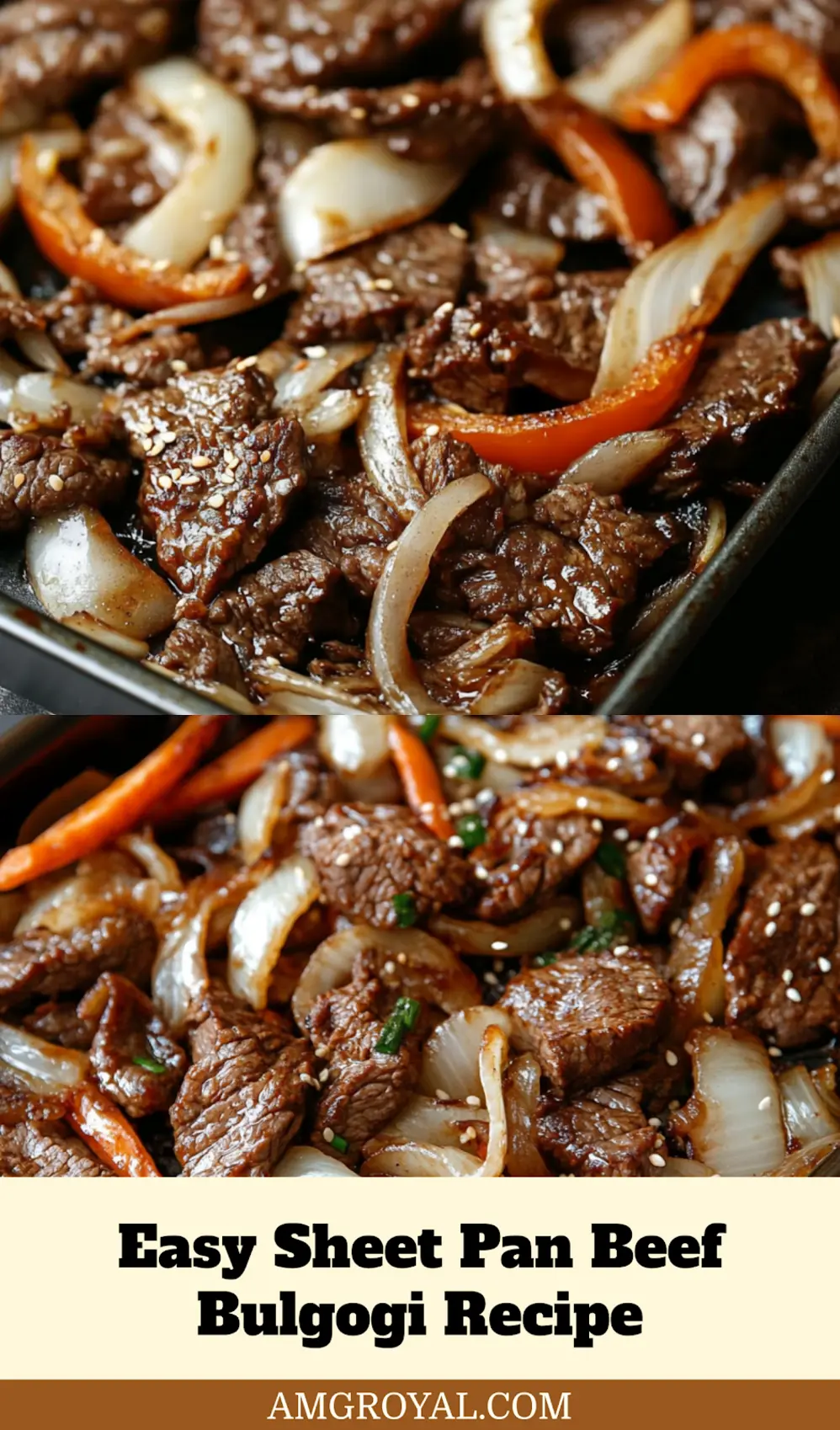 EASY SHEET PAN BEEF BULGOGI centered hero view, clean and uncluttered_pin
