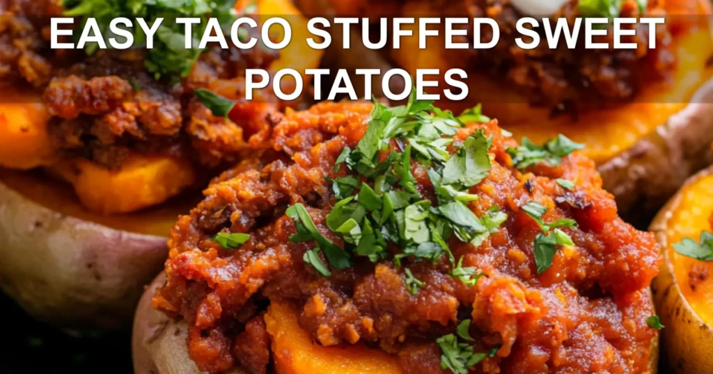 EASY TACO STUFFED SWEET POTATOES centered hero view, clean and uncluttered