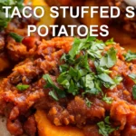 EASY TACO STUFFED SWEET POTATOES centered hero view, clean and uncluttered