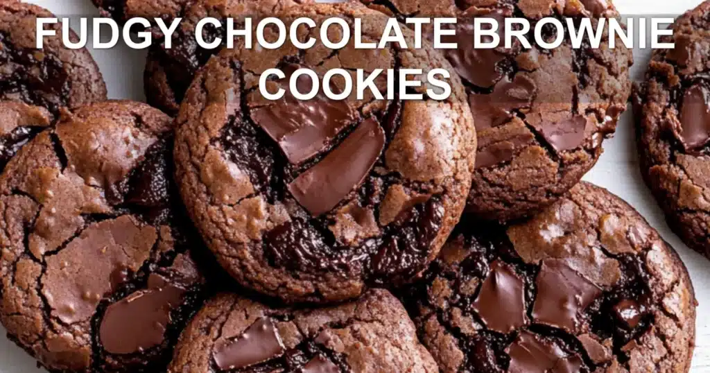 FUDGY CHOCOLATE BROWNIE COOKIES centered hero view, clean and uncluttered