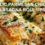 GARLIC PARMESAN CHICKEN LASAGNA ROLL UPS centered hero view, clean and uncluttered