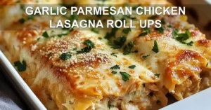 Garlic Parmesan Chicken Lasagna Roll-Ups: Irresistibly Easy Recipe GARLIC PARMESAN CHICKEN LASAGNA ROLL UPS centered hero view, clean and uncluttered
