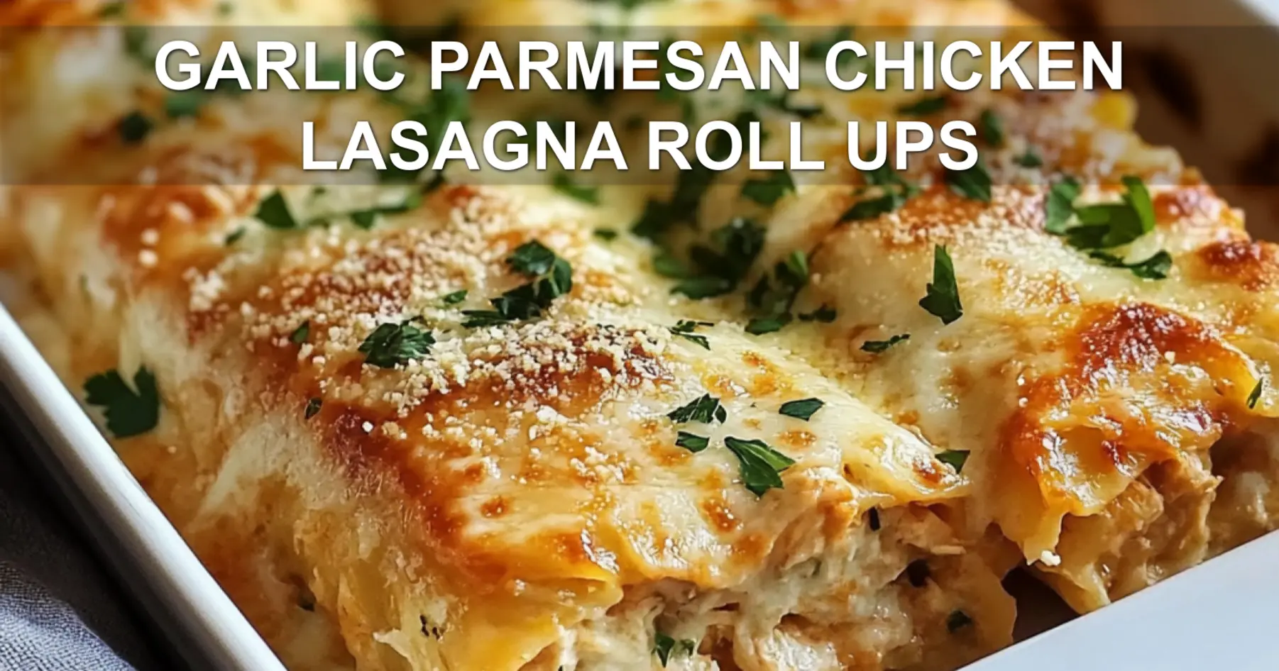 GARLIC PARMESAN CHICKEN LASAGNA ROLL UPS centered hero view, clean and uncluttered