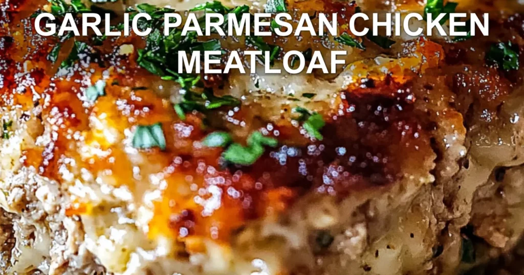 GARLIC PARMESAN CHICKEN MEATLOAF centered hero view, clean and uncluttered