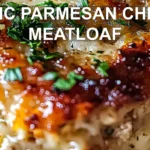 GARLIC PARMESAN CHICKEN MEATLOAF centered hero view, clean and uncluttered