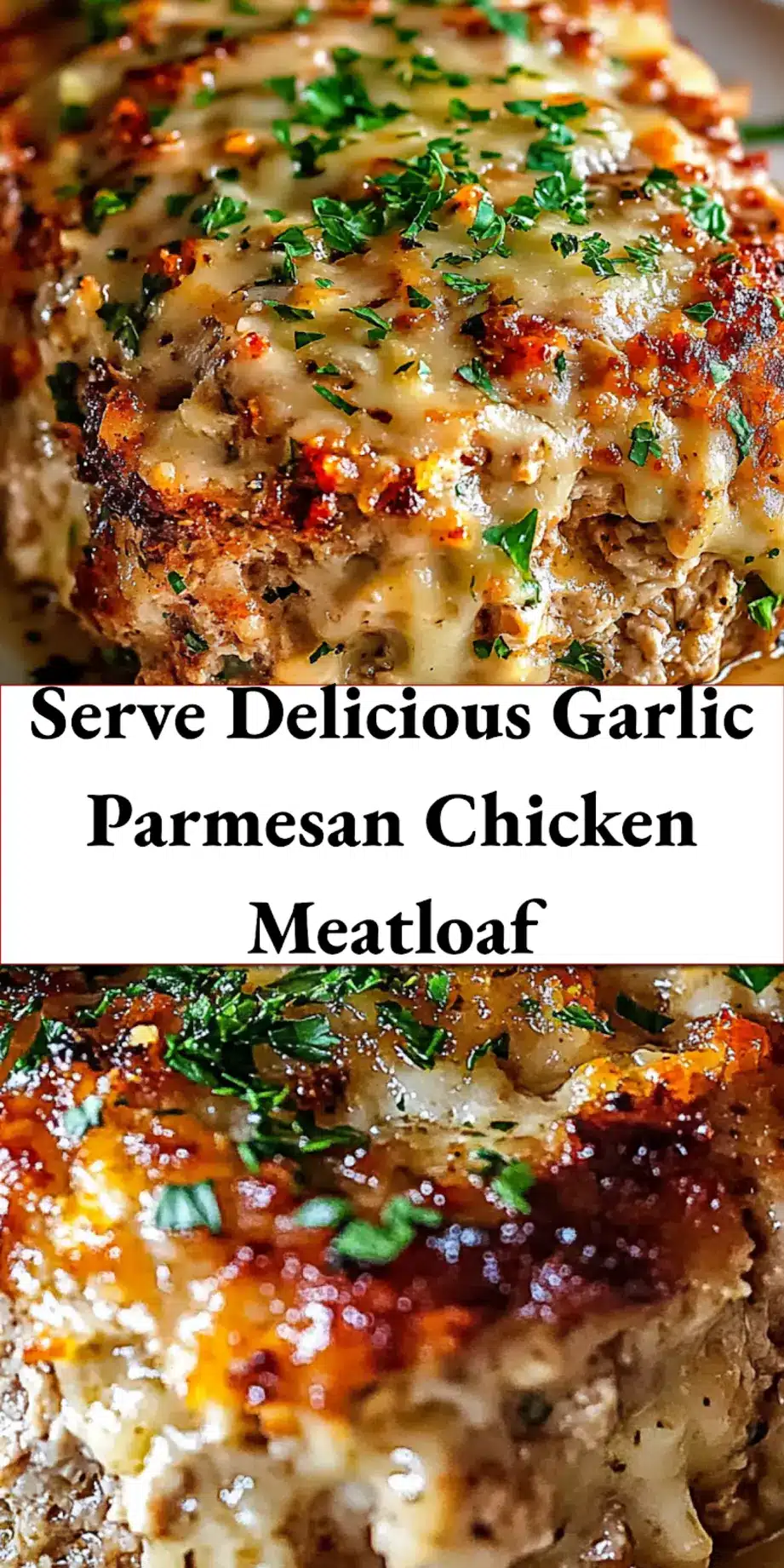 GARLIC PARMESAN CHICKEN MEATLOAF centered hero view, clean and uncluttered_pin