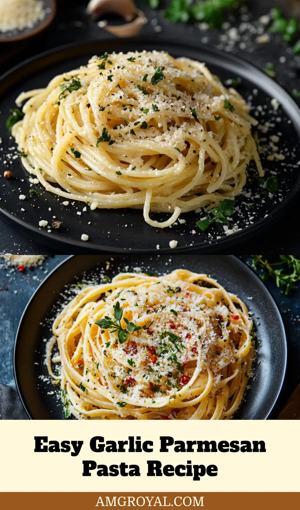 Garlic Parmesan Pasta: Easy Recipe for Tantalizing Nights 7 GARLIC PARMESAN PASTA centered hero view, clean and uncluttered_pin