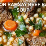 GORDON RAMSAY BEEF BARLEY SOUP centered hero view, clean and uncluttered