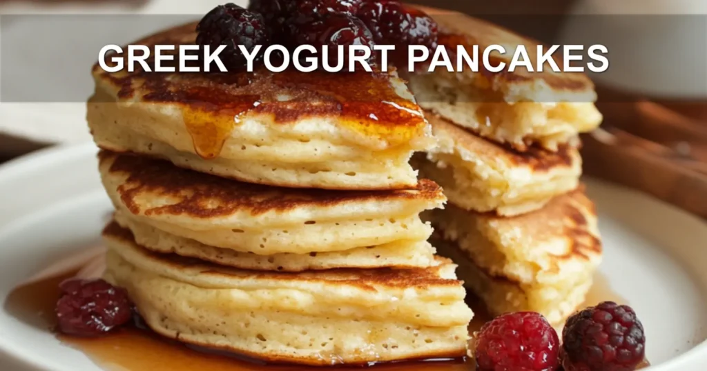 GREEK YOGURT PANCAKES centered hero view, clean and uncluttered