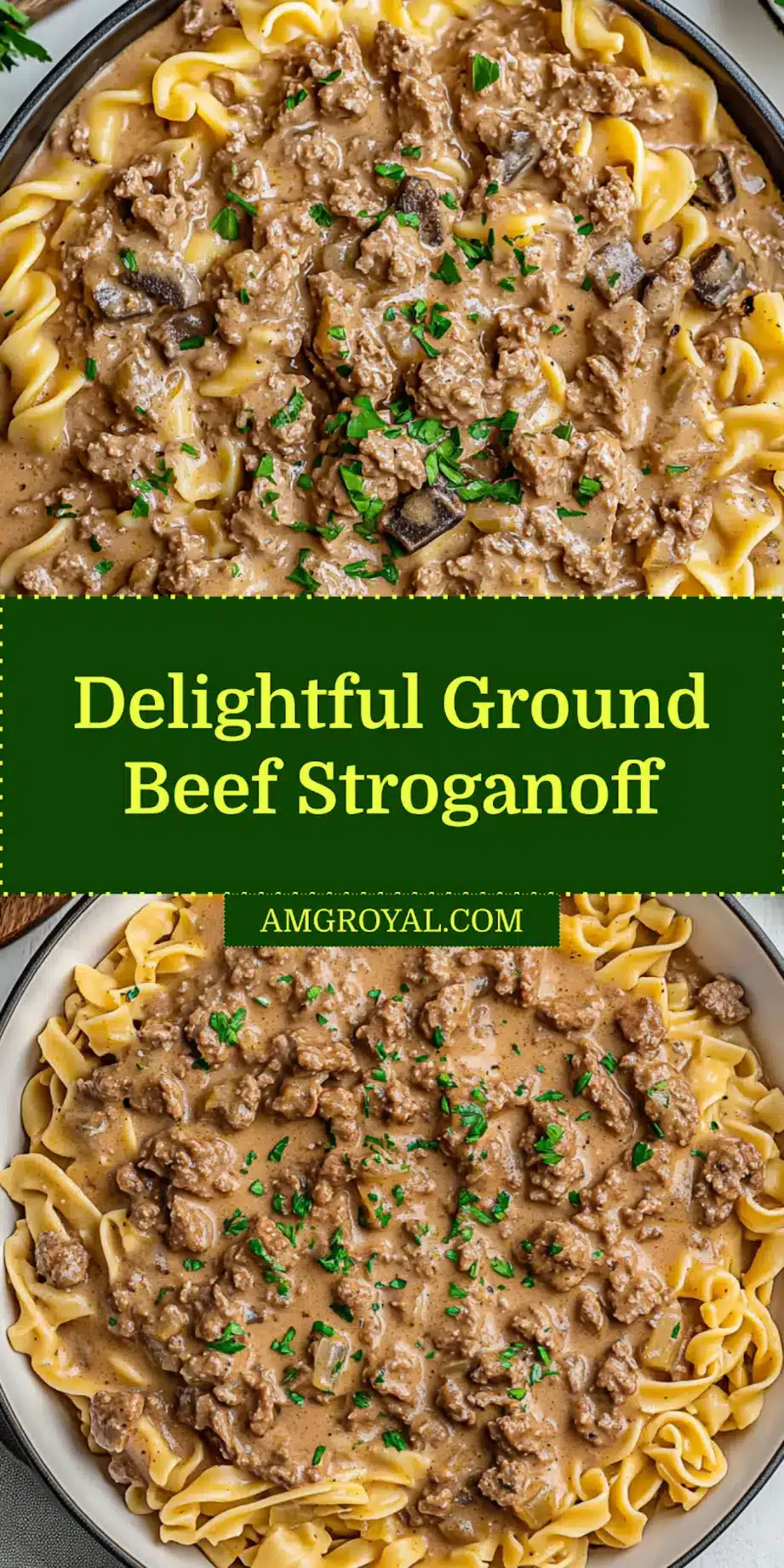 GROUND BEEF STROGANOFF centered hero view, clean and uncluttered_pin
