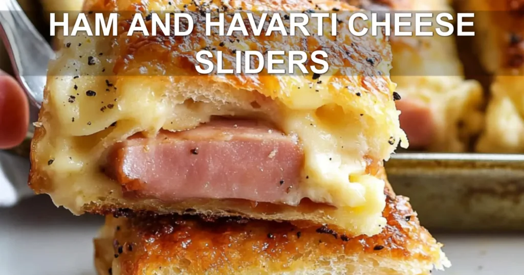HAM AND HAVARTI CHEESE SLIDERS centered hero view, clean and uncluttered