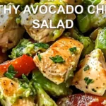 HEALTHY AVOCADO CHICKEN SALAD centered hero view, clean and uncluttered