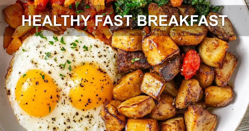 HEALTHY FAST BREAKFAST centered hero view, clean and uncluttered