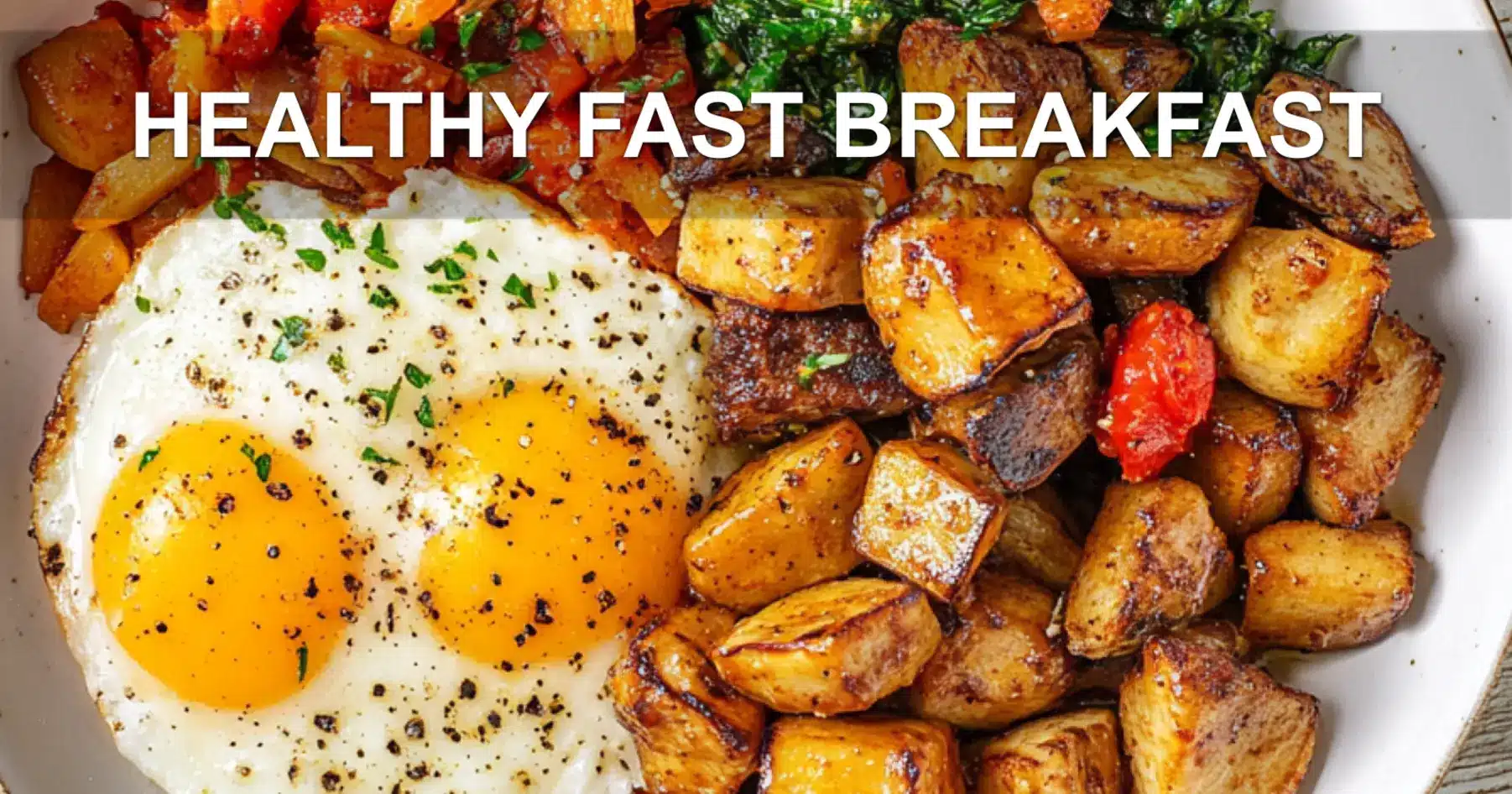 HEALTHY FAST BREAKFAST centered hero view, clean and uncluttered