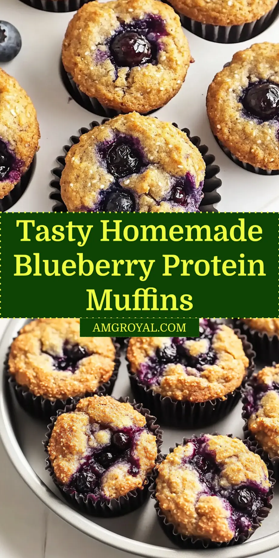 Close-up of baked homemade blueberry protein muffins, ready to serve