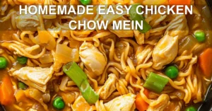 Homemade Easy Chicken Chow Mein Delicious Recipe HOMEMADE EASY CHICKEN CHOW MEIN centered hero view, clean and uncluttered