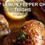 HONEY LEMON PEPPER CHICKEN THIGHS centered hero view, clean and uncluttered