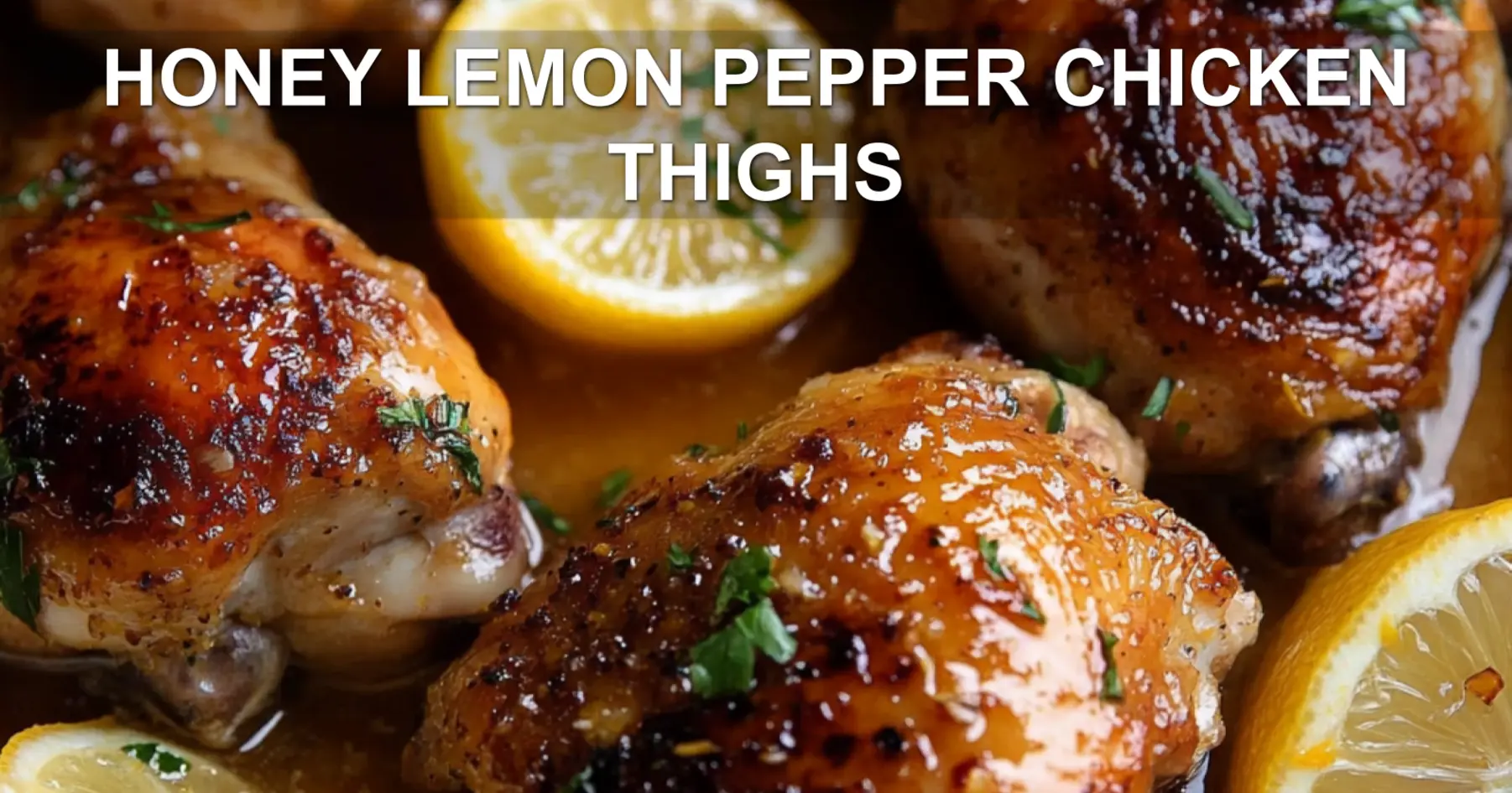 HONEY LEMON PEPPER CHICKEN THIGHS centered hero view, clean and uncluttered