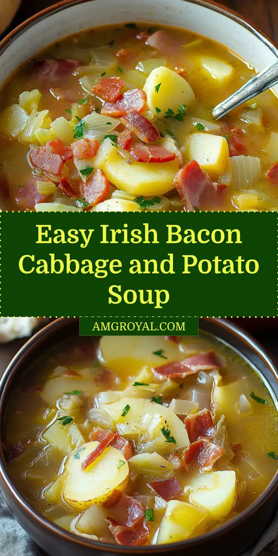 Irish bacon cabbage and potato soup, served hot and ready to enjoy