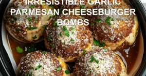 IRRESISTIBLE GARLIC PARMESAN CHEESEBURGER BOMBS centered hero view, clean and uncluttered